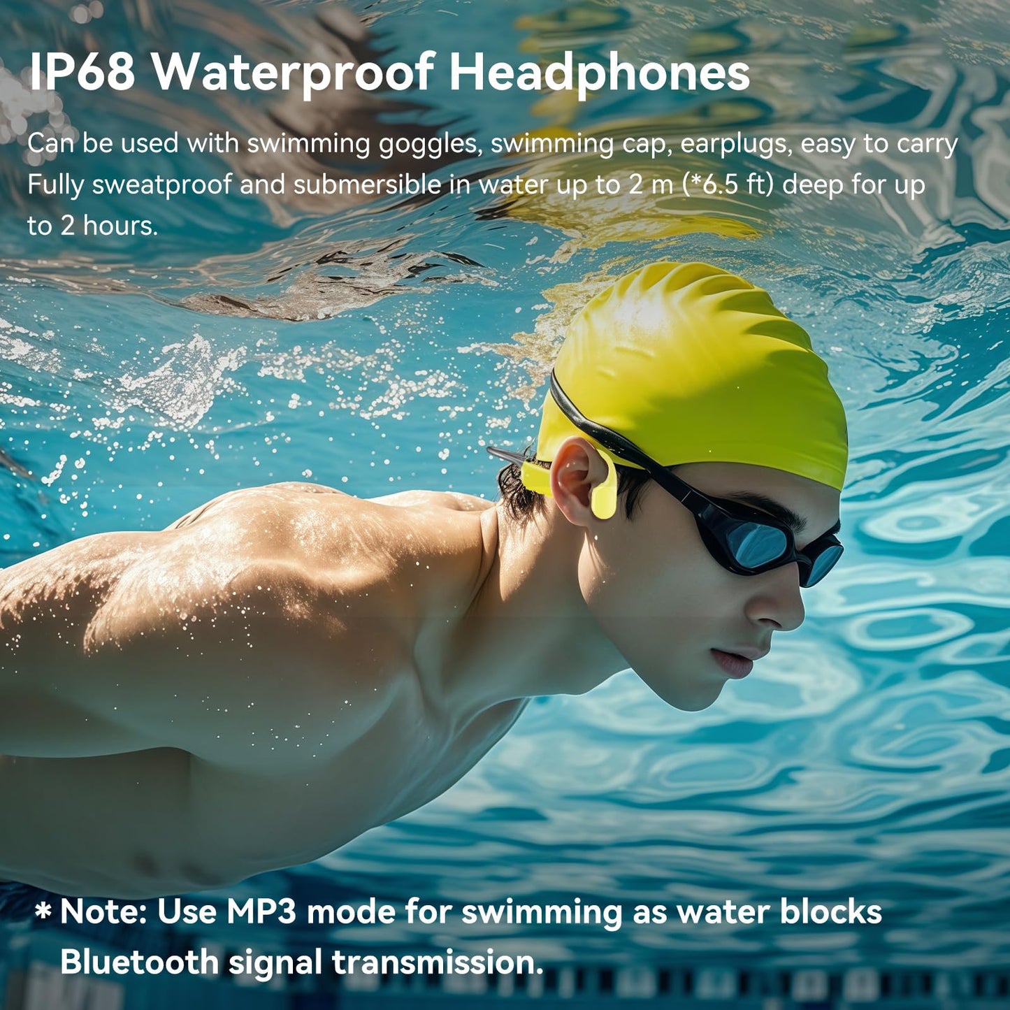 Swimming Headphones IP68 Waterproof, Open Ear Bone Conduction Headphones Bluetooth 5.4 with 32GB MP3 Player, Secure Comfort Underwater Swim Earbuds…