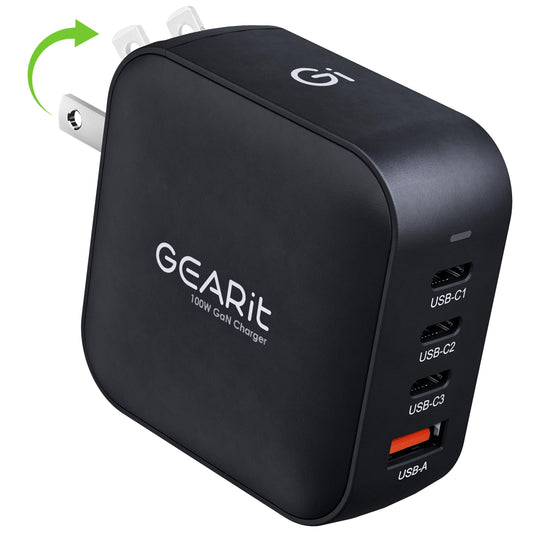 GEARit 100W USB C Charger Block - Fast Charging 4-Port GaN Wall Charger with PD 3.0 & PPS for Apple, Samsung, Dell XPS, MacBook Pro/Air, iPhone, iPad