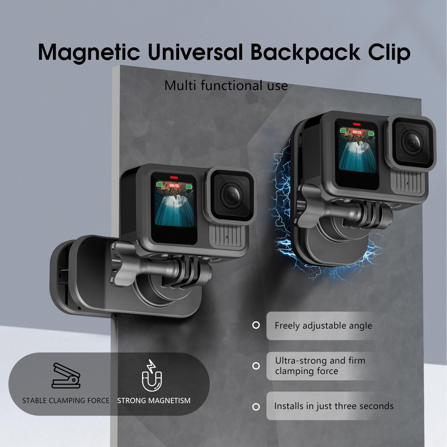 Backpack Strap Quick Clip Mount for DJI Osmo 360 Action 6 5 Nano for Insta360 Go Ultra X5 X4 for Gopro Hero 13 12 11 10 MAX 2, 360° Rotation Magnetic