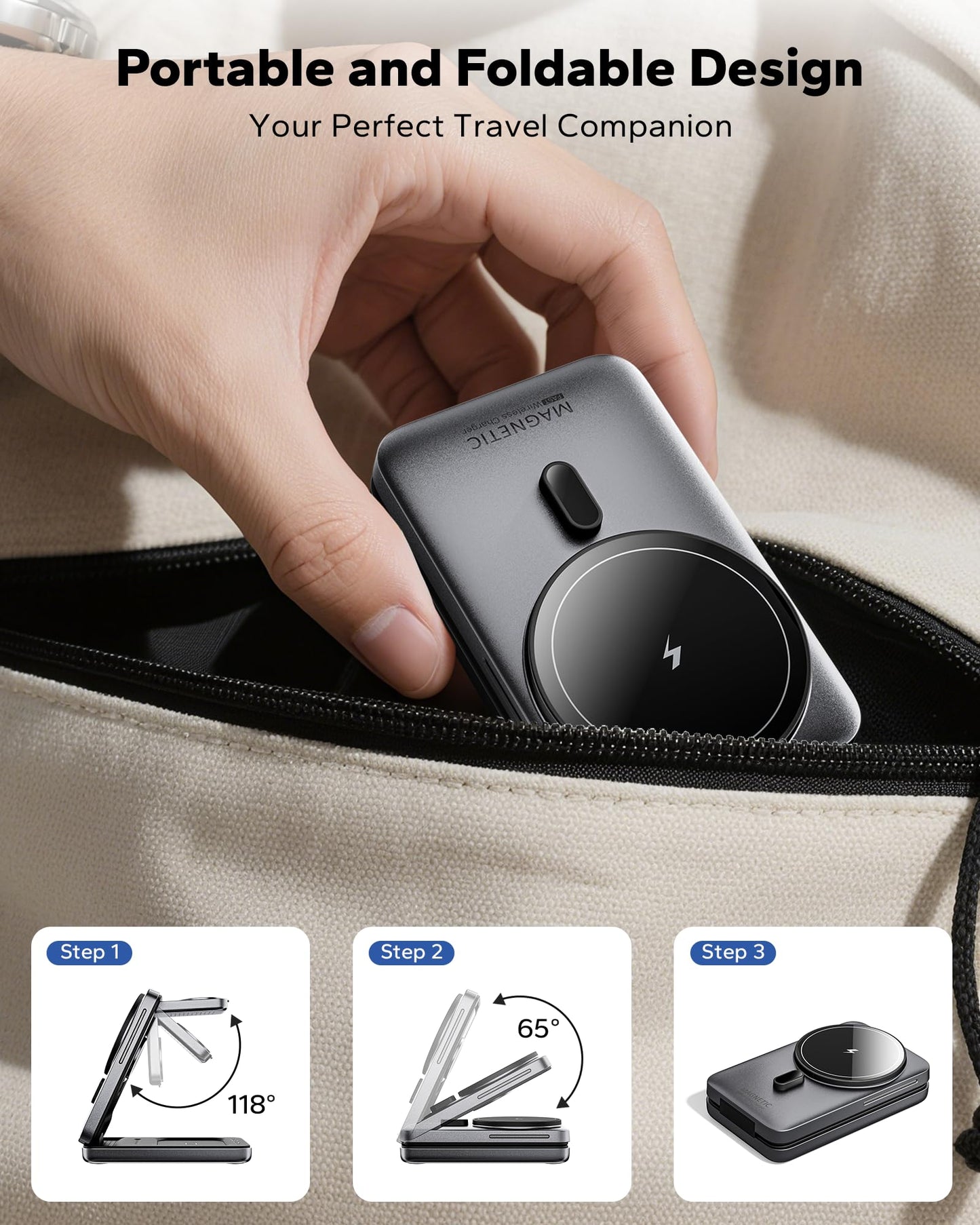 KPON Travel Charger for iPhone and Apple Watch, Magnetic Wireless Phone Charger 3 in 1, Compatible with iPhone 14/13/12, Apple Watch 7/6/5/4/3/2/SE