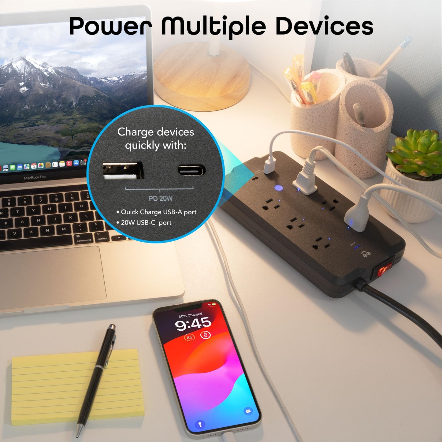 Geeni Smart Plug Power Strip, 6 Outlets and 2 USB Ports, 6 ft. Cord, Surge Protector with Voice Control, WiFi Control, Compatible with Alexa & Google