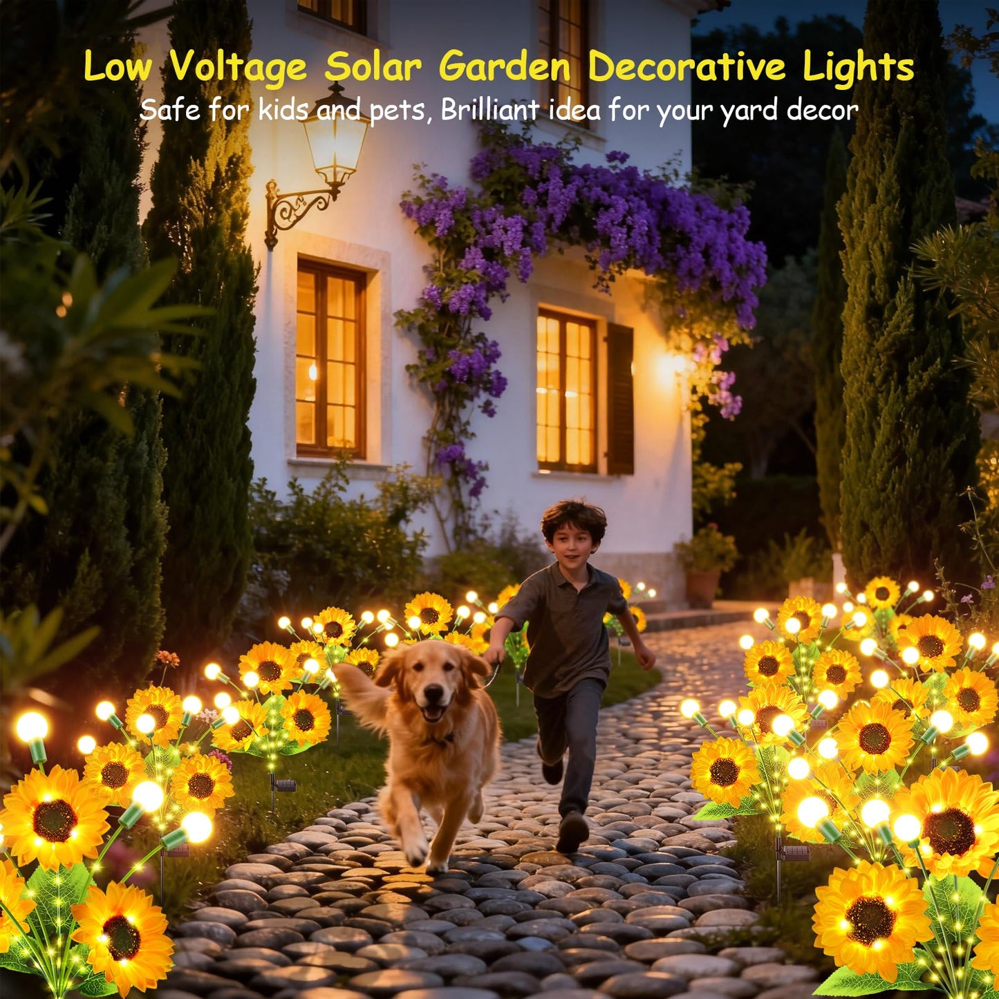 Garpar Solar Garden Lights, Upgraded 8 Pack Bigger Solar Sunflowers with Swaying Firefly Lights, Brighter Waterproof Solar Outdoor Lights for Yard