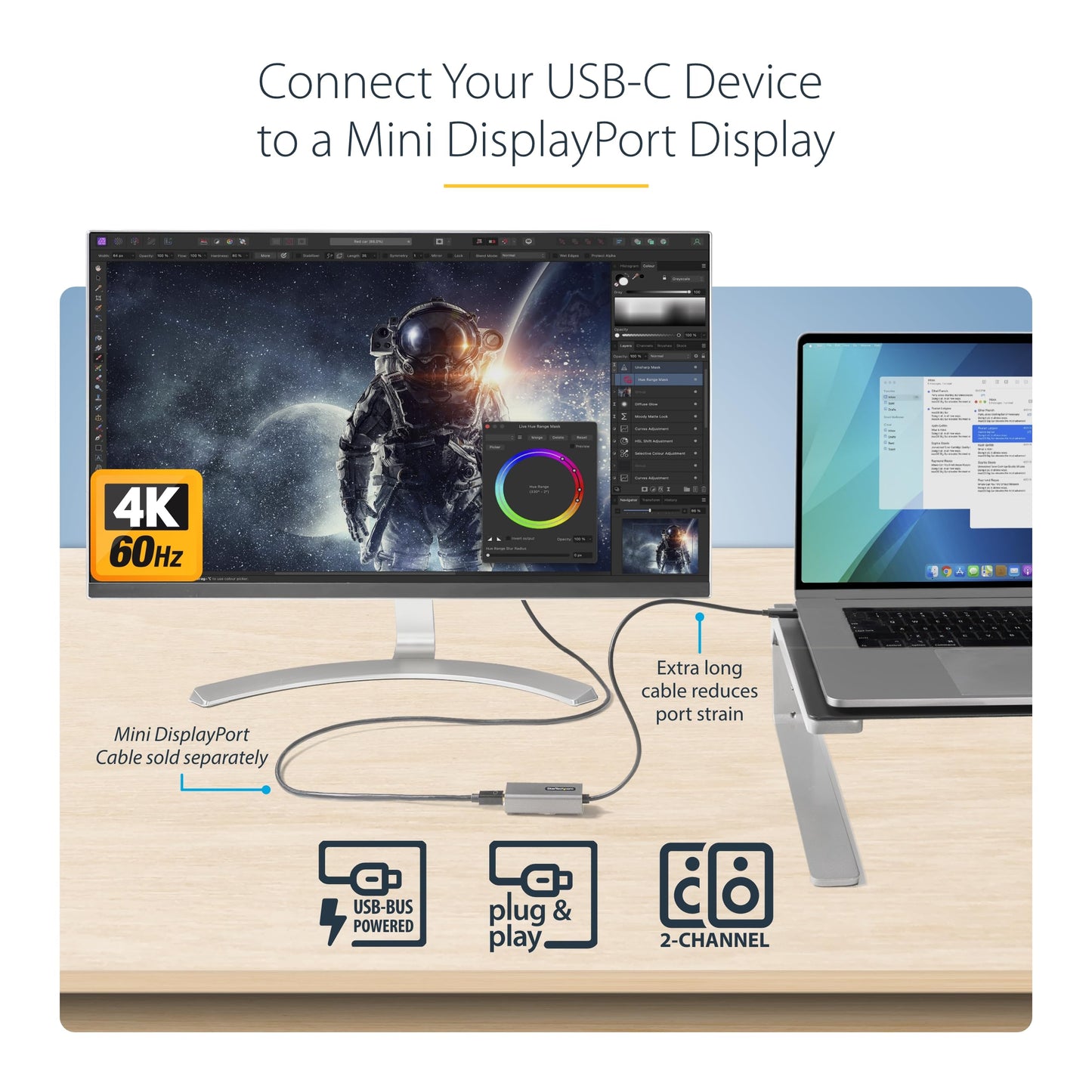 StarTech.com USB C to Mini DisplayPort Adapter, 4K 60Hz USB Type C to mDP/Mini DP Monitor Video Converter Dongle, Thunderbolt 3 Compatible, 12"