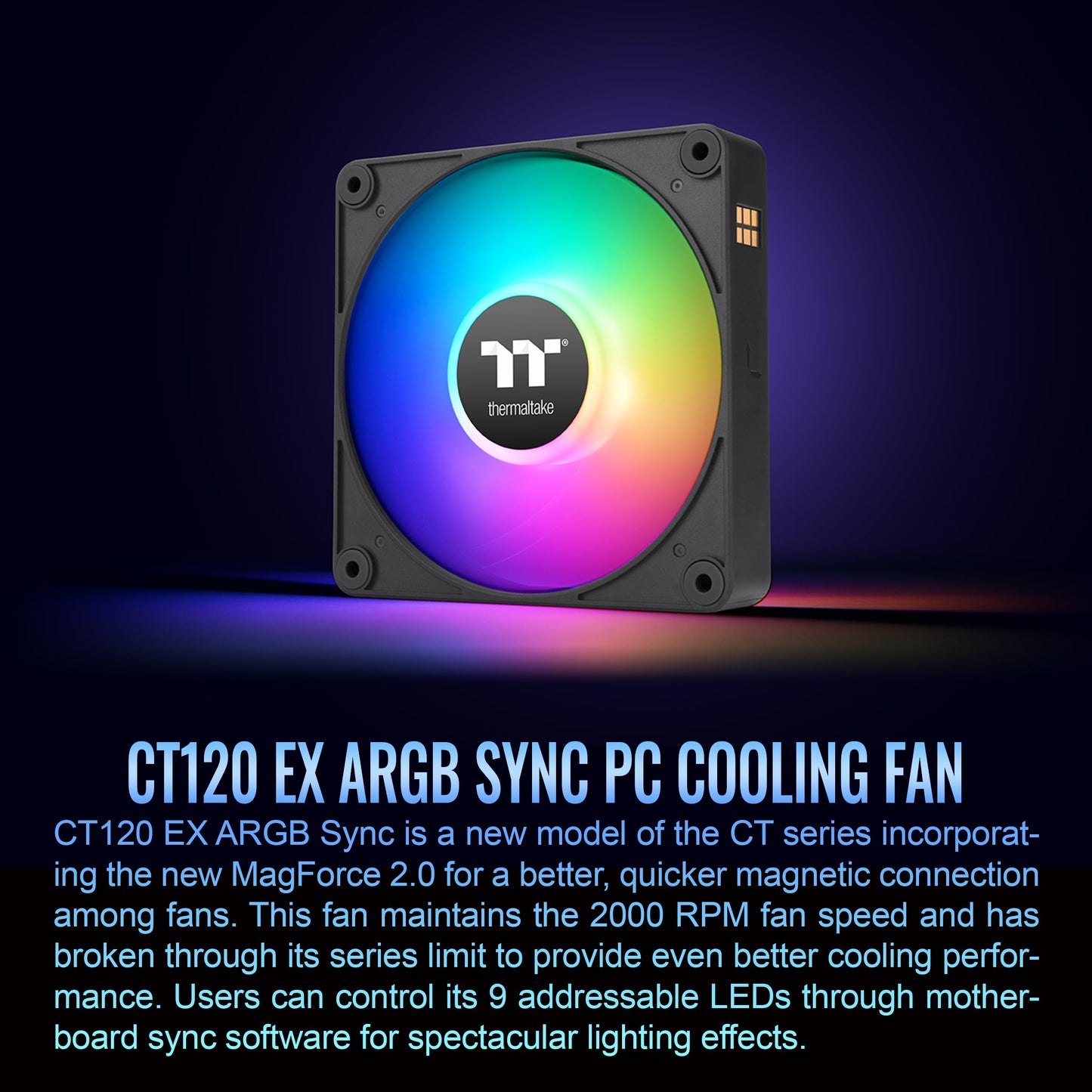 Thermaltake CT120 EX ARGB Sync PC Cooling Fan (3-Fan Pack), Magnetic Connection, 5V Motherboard Sync, 16.8 Million Colors 9 Addressable LEDs, 120 mm