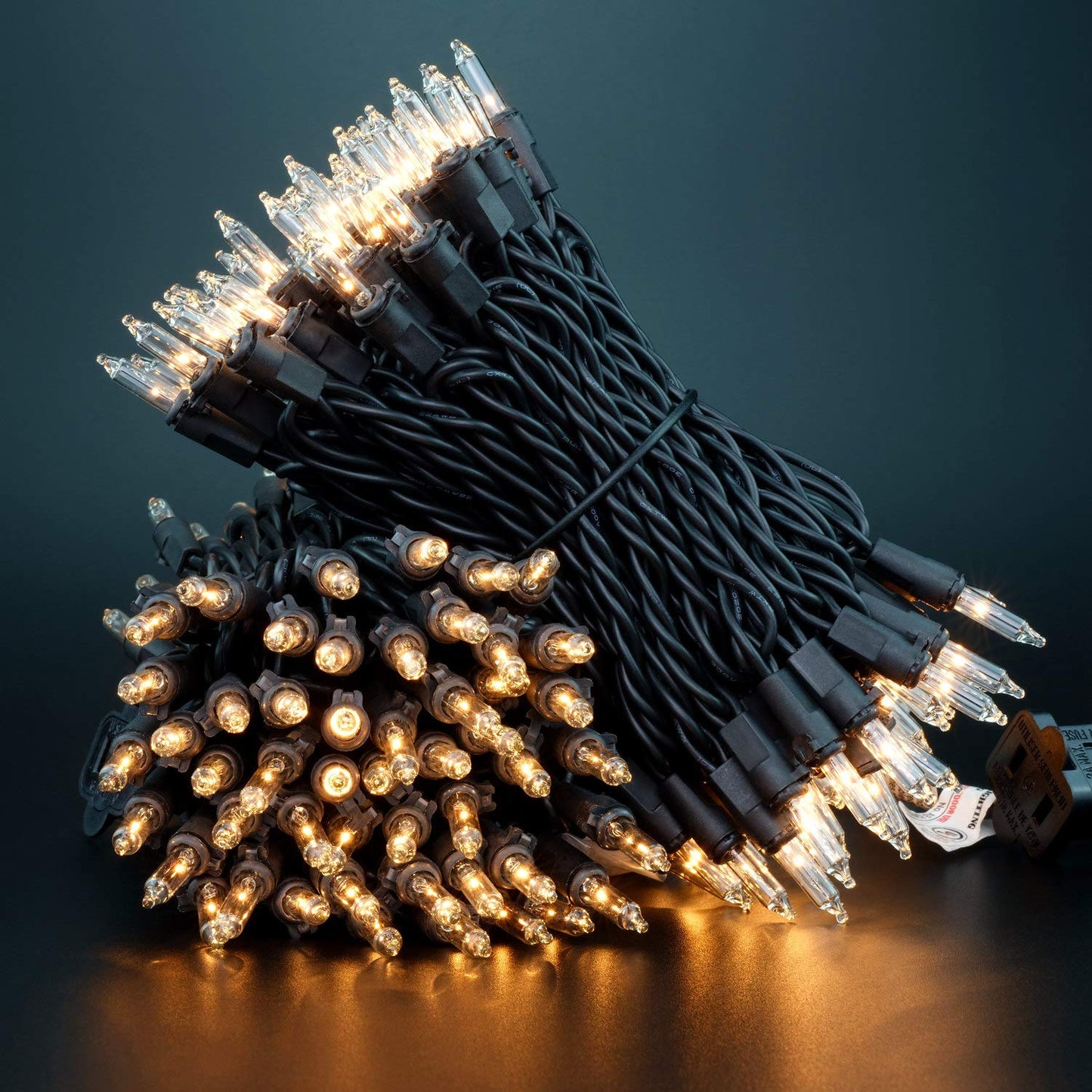 YULETIME 200 Clear Christmas String Lights, 2-Set 33 ft 100 ct Black Wire