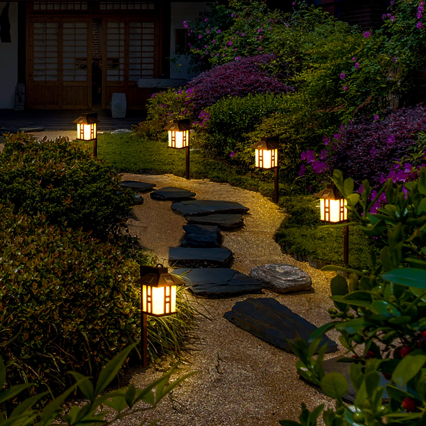GIGALUMI Japanese Decor Solar Lights for Outside, Pathway Lights 4 Pack - Lawn/Patio/Yard/Walkway/Driveway Decoration