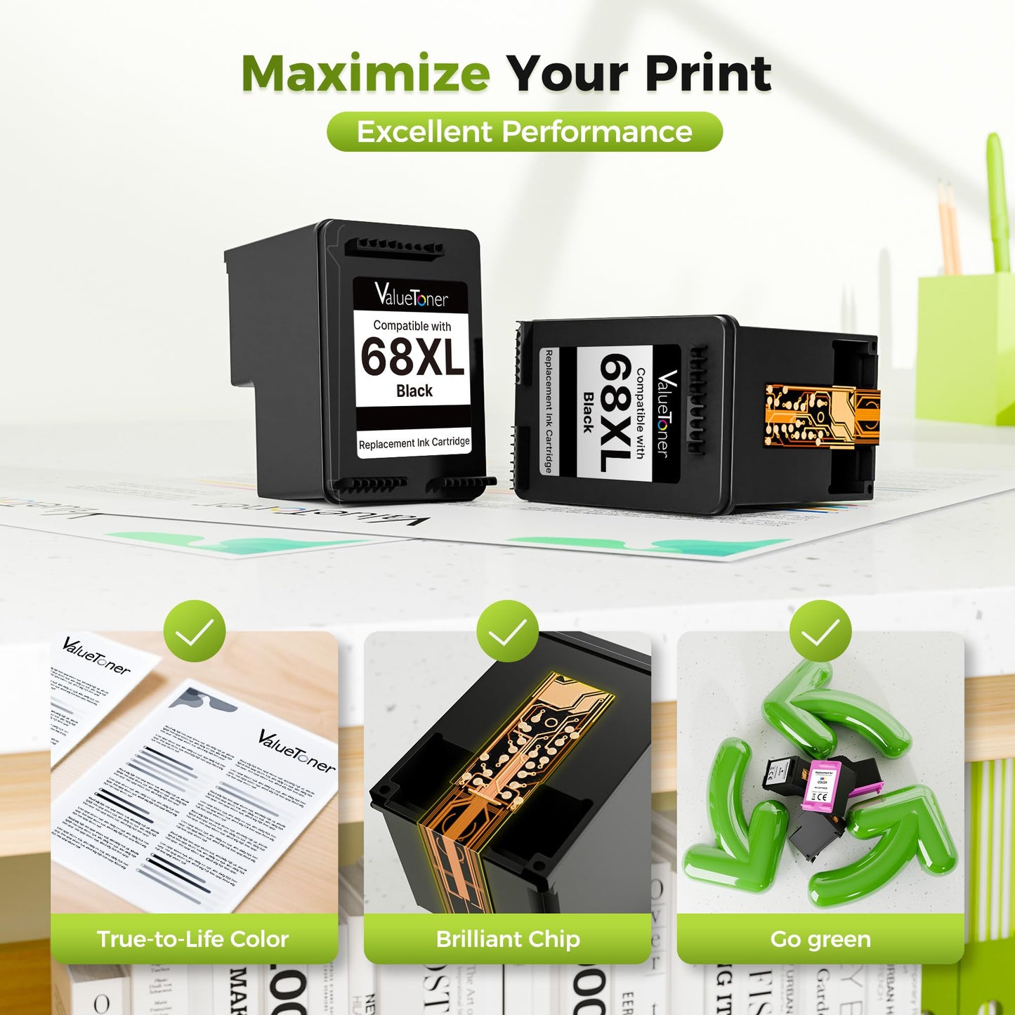 Valuetoner 68XL 68e 68 Black Ink Cartridge Replacement for HP Ink 68 68XL Combo Pack | for HP Envy 6155e 6555e Ink Cartridges Compatible with Envy