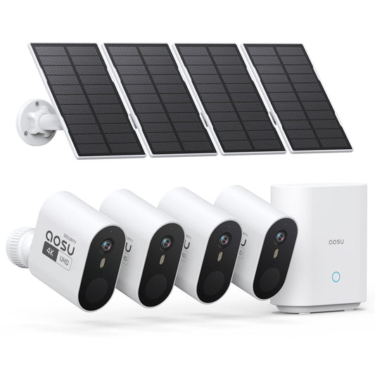 aosu 3K/5MP Security Cameras Outdoor Wireless Home Surveillance System, Solar Powered, 166° Ultra-Wide-Angle, HD Color Night Vision, Spotlight & Siren