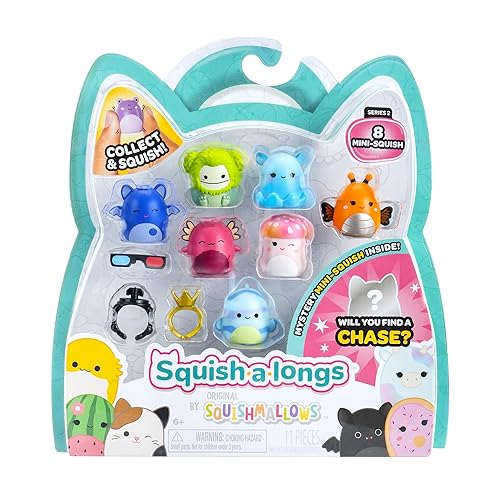 Squish-a-longs 8 Pack (Style 2- W2) - (8) 1” Mini-Squish with (2) Accessories, (1) Ring, and a Collector’s Guide - Collect, Trade, & Play