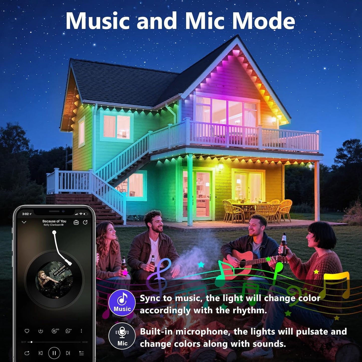LETIANPAI 300FT Permanent Outdoor Lights,RGB Eaves Light with App Control Remote,DIY Scene Modes IP67 Waterproof Under Eave Lighting,Outdoor Lights