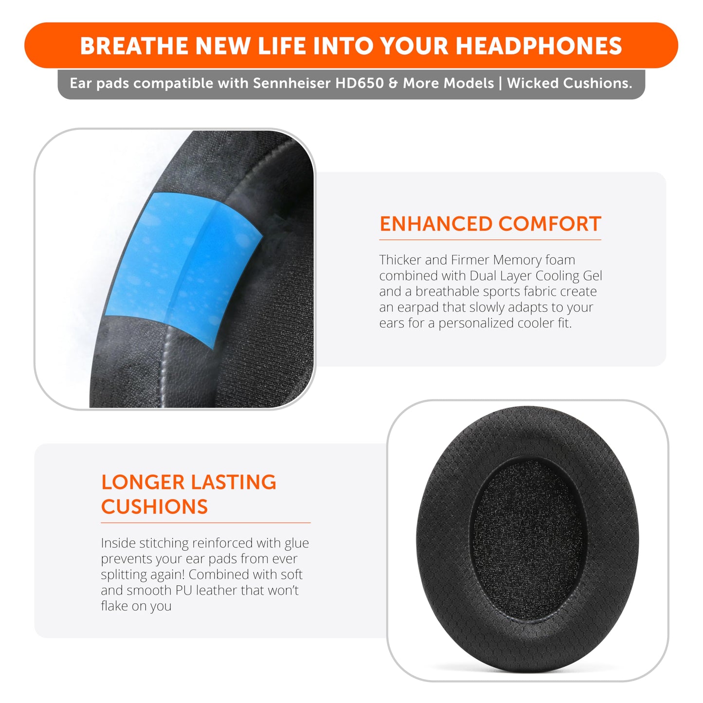 WC Freeze HD6XX - Cooling Gel Earpads for Sennheiser HD6XX, HD58X, HD600, HD650, HD660S, HD660S2, HD580, HD565 & More, Made by Wicked Cushions | Extra