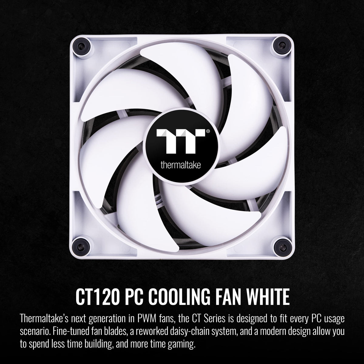 Thermaltake CT120 PC Cooling Fan White (2-Fan Pack), Daisy-Chain Design, Fan speeds up to 2000 RPM, 120 mm Hydraulic Bearing Fan, Anti-Vibration