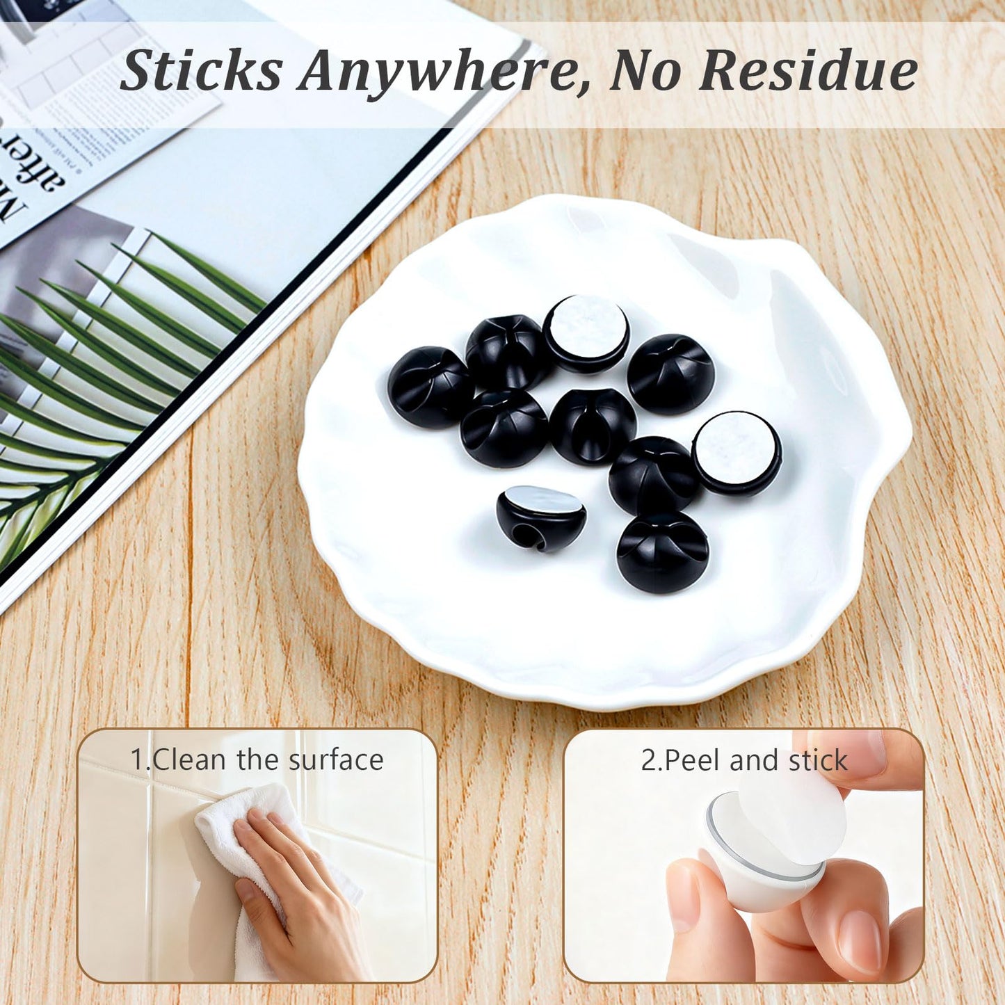 20-Pack Adhesive Cable Clips - Simple Wire Organizer Holders for Desk, Car, Home, and Office Cord Management