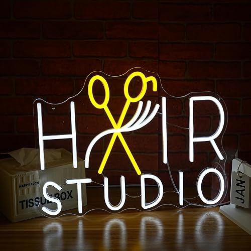 LIUOZHTEA Hair Studio Neon Sign for Wall Decor Usb Powered Stylish Hair Salon Led Sign Dimmable Beauty Salon Light Up Sign Haircut Neon Light