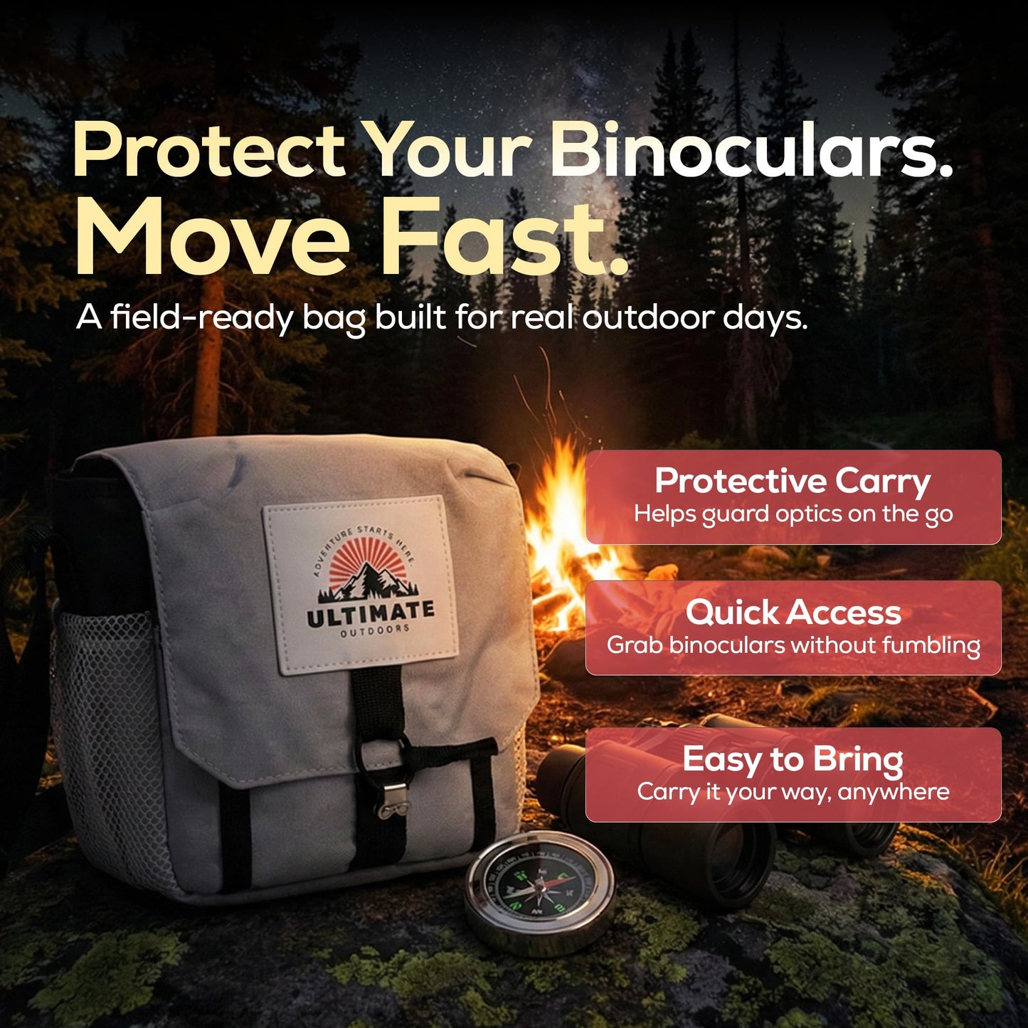 Ultimate Outdoors Binocular Harness Bag - Adjustable Chest Pack with Wide Opening, Zip Access, and Side Mesh Storage Pockets - Secure Carry