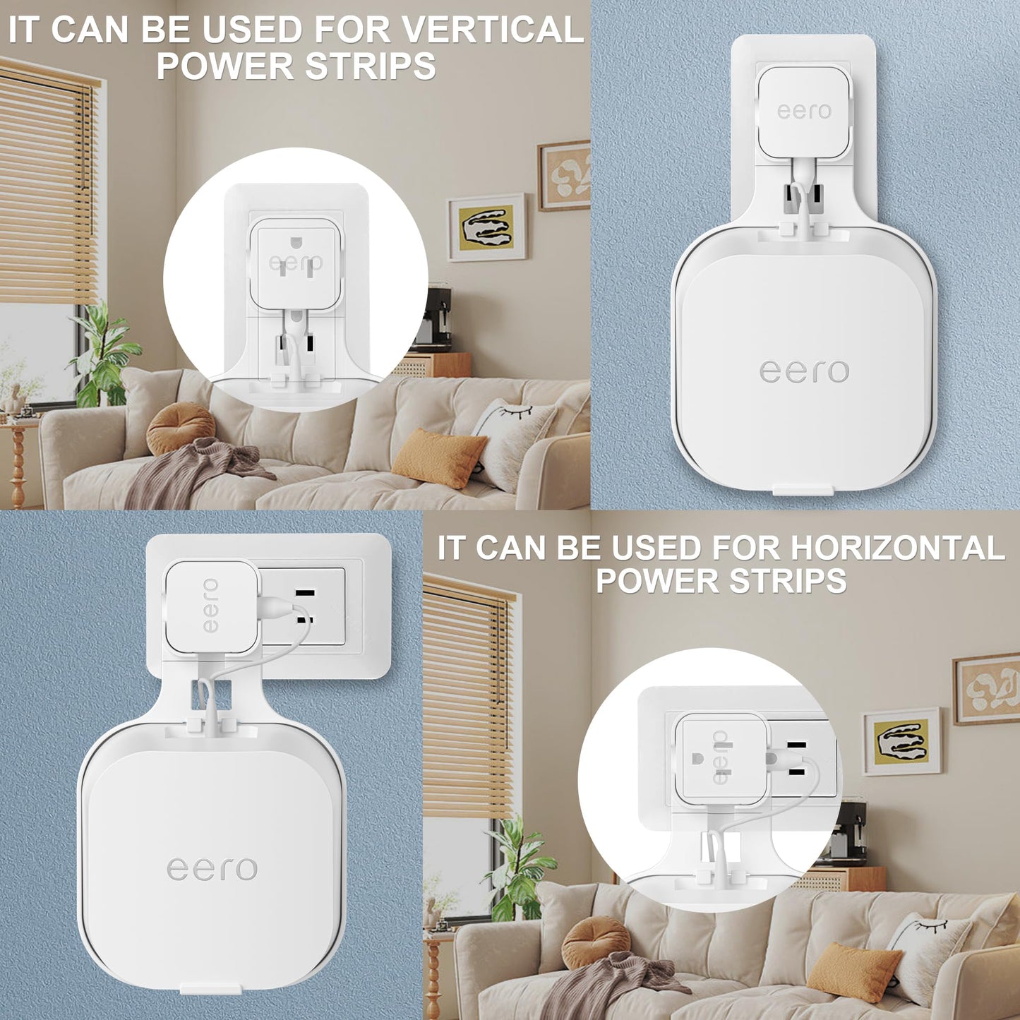 Wall Mount Holder for eero 7 Home WiFi System - Space Saving Wall Bracket with Cable Management, Vertical/Horizontal Plug Option, White (3Pack)