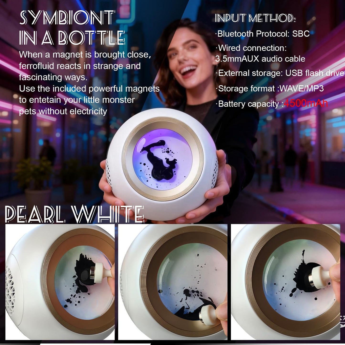 Zhmmmlgj Ferrofluid Speaker,Ferrofluid Audio Visualizer Bluetooth Speaker Enhanced Bass&Crisp Highs,Dual Stereo Channel, TWS paired,Vibrant Ambient