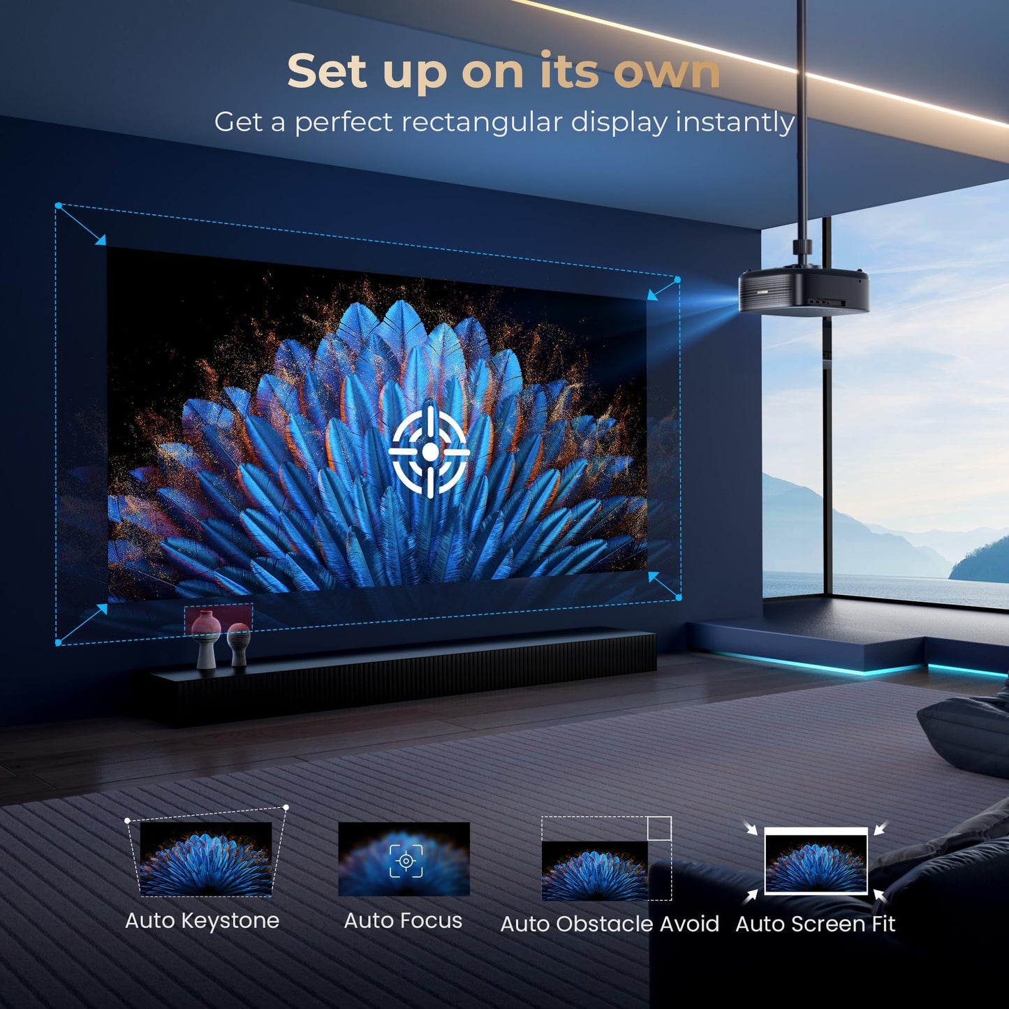 [1200 ANSI & Audio by dbx-tv] Alvar Projector with WiFi 6 and Bluetooth, 30W Speakers, Built in NetfIix App & DoIby Audio Outdoor Proyector, Auto