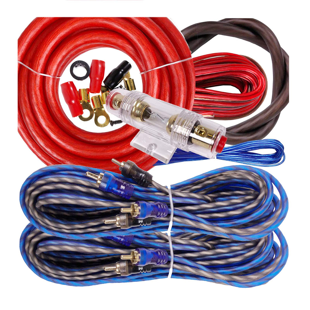 Gravity AMP PK3 4 Gauge Amplifier Installation Wiring Kit - Complete 2500W 4-Channel Amp Power Cable Set for Car, Truck, Motorcycle, RV & ATV Audio Systems