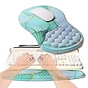 KUOSGM 2-in-1 Ergonomic Set, Wave Rise Keyboard Wrist Rest and Massage Bulge Slope Mouse Pad Wrist Support, Cushion Memory Foam Integrated to Relieve