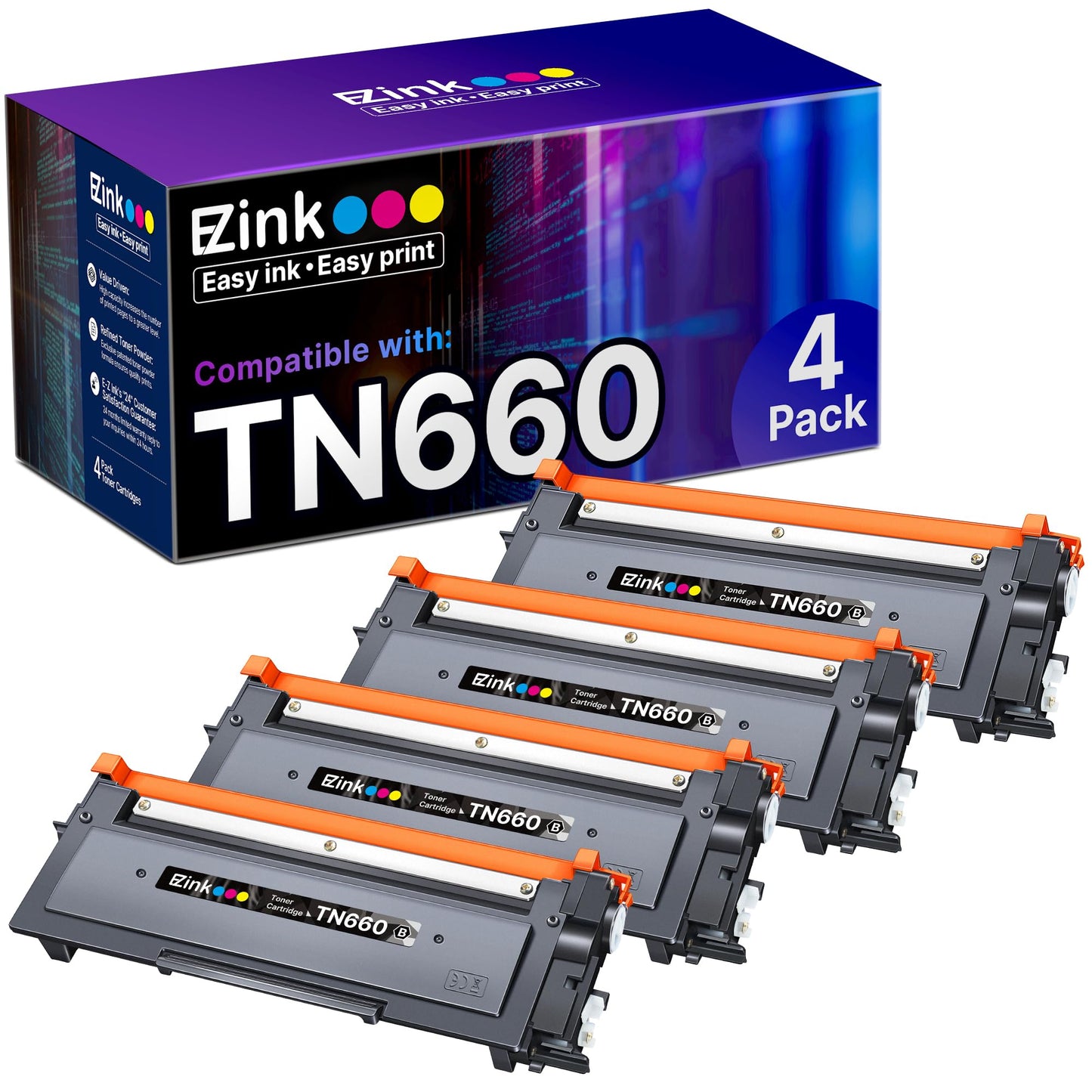 E-Z Ink TN660 Toner Cartridge Compatible for Brother TN660 TN630,4 Black