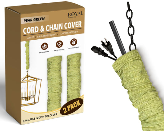 Royal Designs, Inc. Cord & Chain Cover 4 ft Silk Type Fabric, Chandelier Pendant Lighting Chain & Cable Management, Touch Fastener, Pear Green - 2