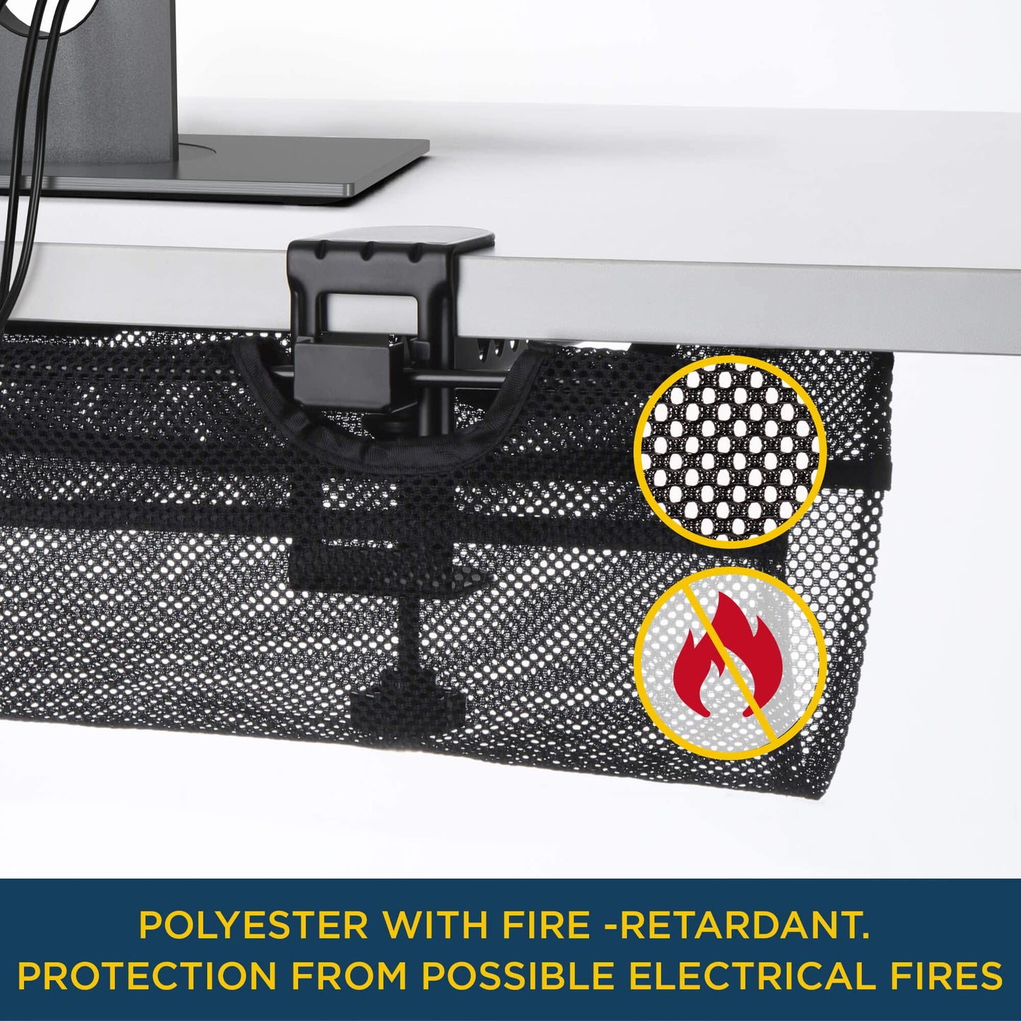 Under Desk Mesh Cable Management - 36 inch Cable Manager Tray for Cord Power Strip -No Drill Cable Management - Safe Wire Management Net for Desks