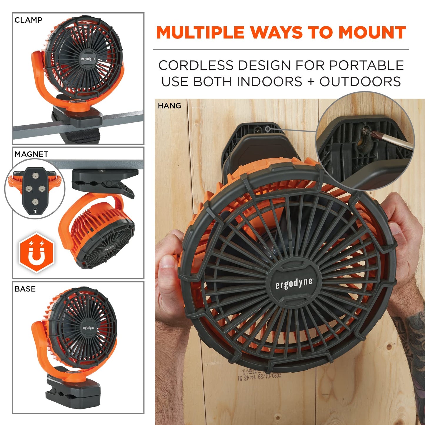 Ergodyne Chill Its 6090 Portable Jobsite Fan, Clip On and Magnetic Mount, Rechargeable Fans