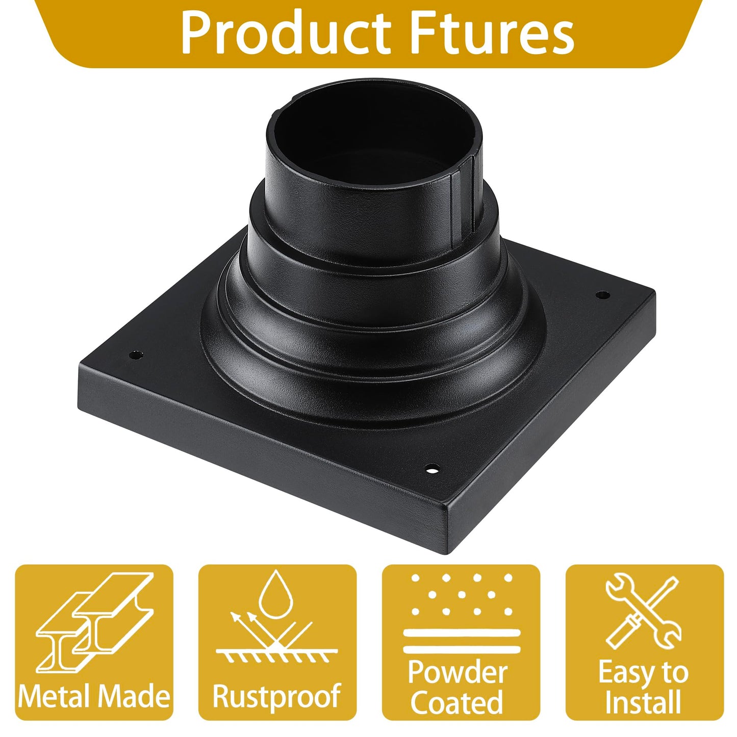 Faymart lighting 2-Pack Square Anchor Base for Post Mounted Outdoor Lamps Aluminum Alloy Pedestal Mount Base for Stone Walls, Matte Black 6x6 Post Cap