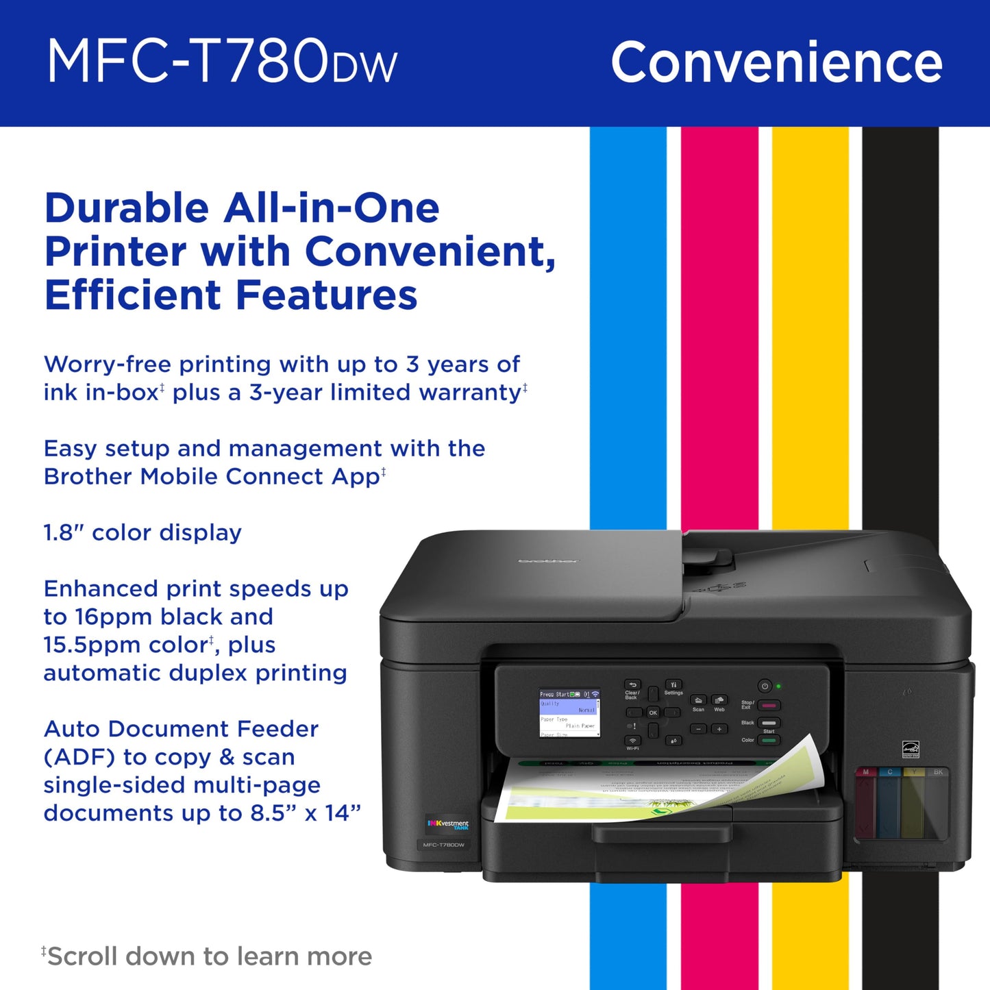 Brother INKvestment Tank 780 Wireless Color Inkjet All-in-One Printer with Duplex Printing | Includes up to 3 Years of Ink in-Box(1) and a 3-Year