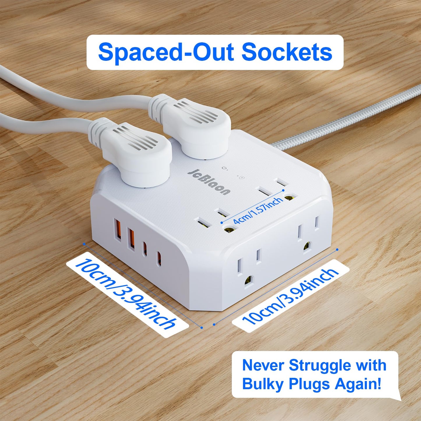 Surge Protector Power Strip, 8 Outlets with 4 USB Ports(2 USB C), 4-Sided 1050J Outlet Extender with 5FT Flat Extension Cord for Travel, Home, School