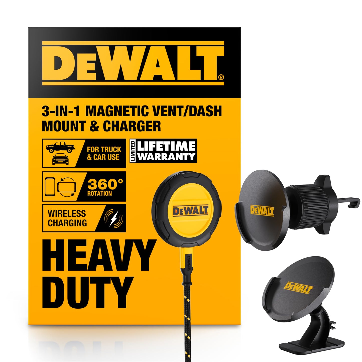 DEWALT Magnetic Phone Holder for Car Kit, Heavy Duty Wireless Charger, Vent Mount, Dash Mount, Charging Mounted Holders Cell Phone Holders for Your