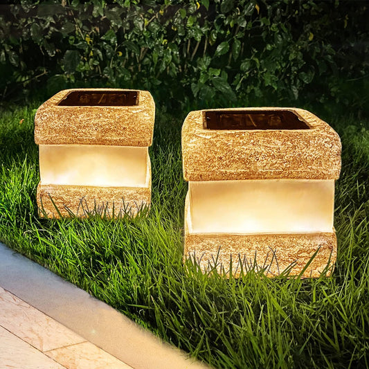 2 Pack Solar Rock Lights Outdoor - Solar Garden Decor Landscape Pathway Lights Waterproof with Warm LED Lights for Table Patio Yard Garden Walkway