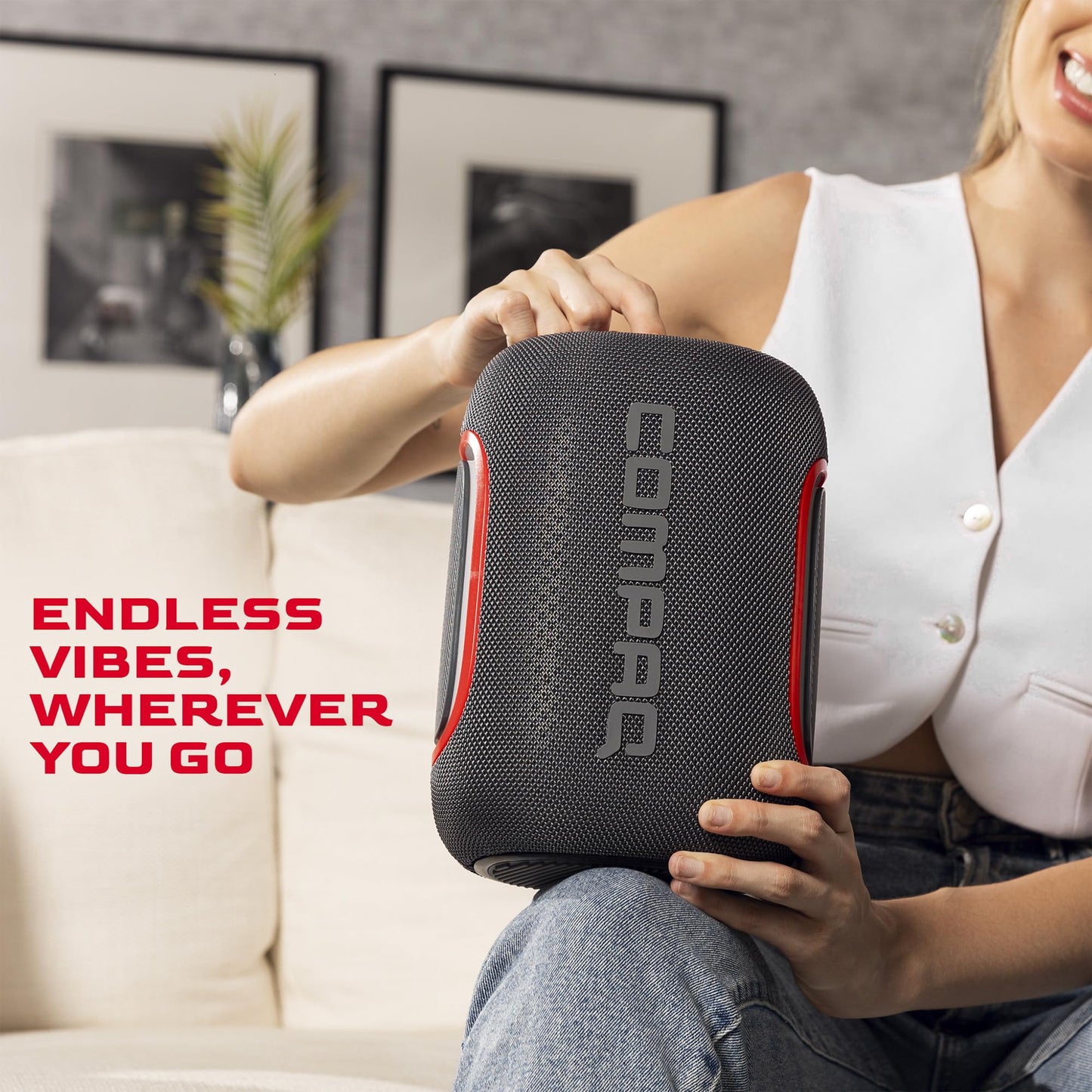 Compaq 65W Bluetooth Speaker - Portable Speaker with Bluetooth 5.4, IPX6 Waterproof, Uninterrupted Playtime, LED - Power and Performance for Indoor