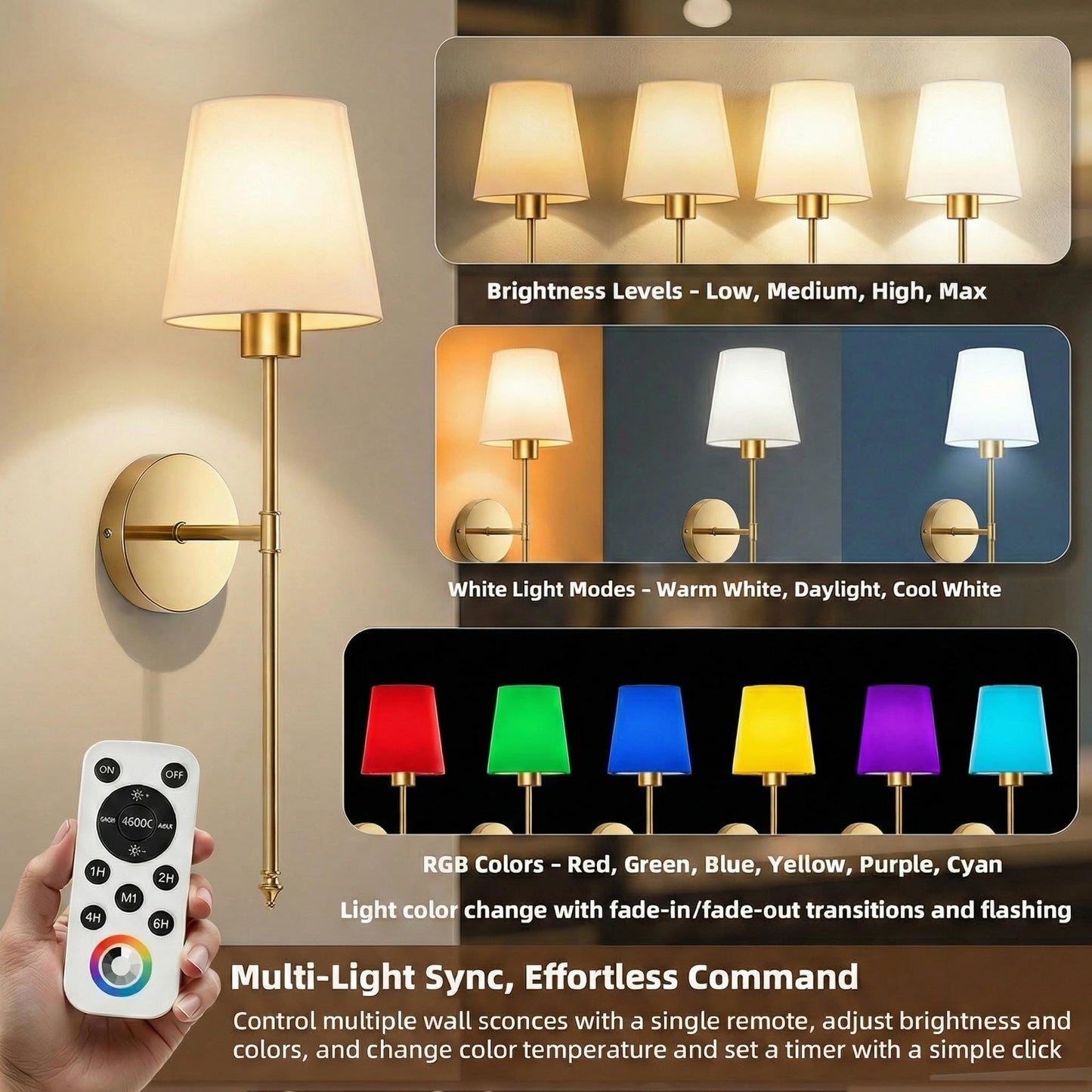 IRONPAX Wall Sconces Battery Operated Set of 2, Wireless Rechargeable Wall Sconce Set of Two, Dimmable Wall Lights with Remote for Bedroom Living Room