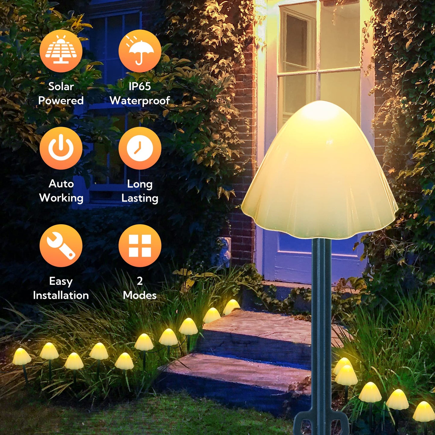 Pellimo Solar Garden Lights, 12 LED 14.5ft Mini Mushroom Solar Lights Outdoor Waterproof, 2 Modes Lighted Mushroom Shaped Pathway Light for Patio Yard