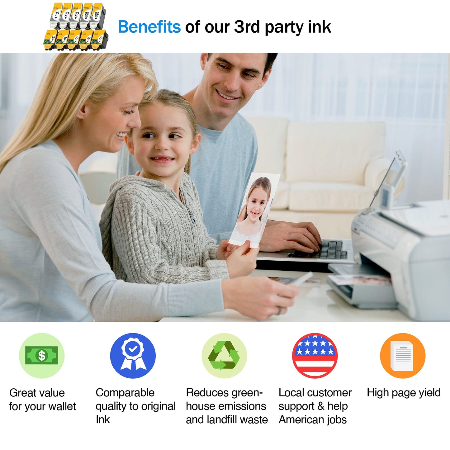 Cartlee Compatible Ink Cartridges Replacement for Kodak 30xl for Kodak Hero 3.1, Hero 5.1, ESP 3.2, ESP C110, C310, C315, Office 2150, Office 2170 (10