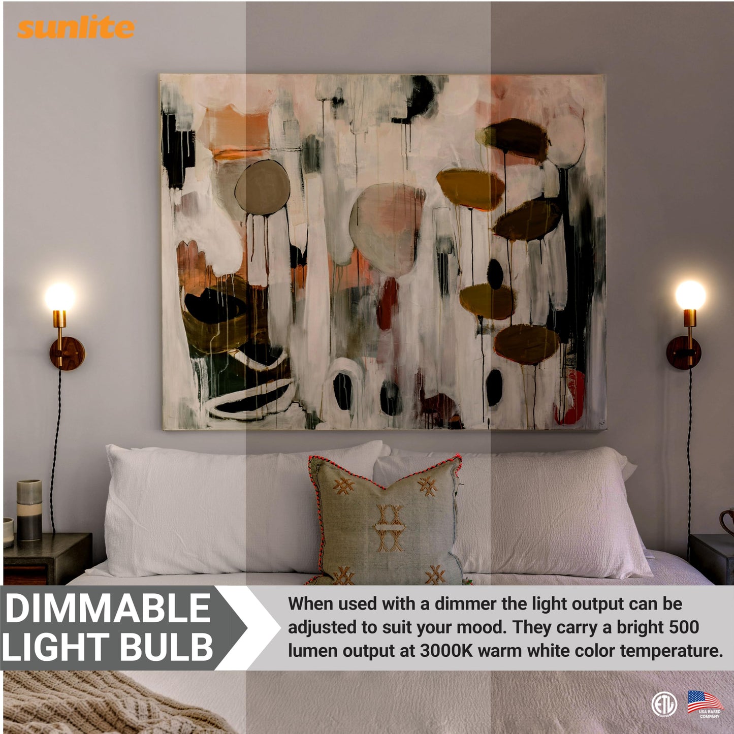 Sunlite G16 LED Dimmable Decorative Globe Vanity Light Bulbs, Frosted, 7W (60W Equiv.), 500 Lumens, Medium E26 Base, Mirror Lights for Bedroom