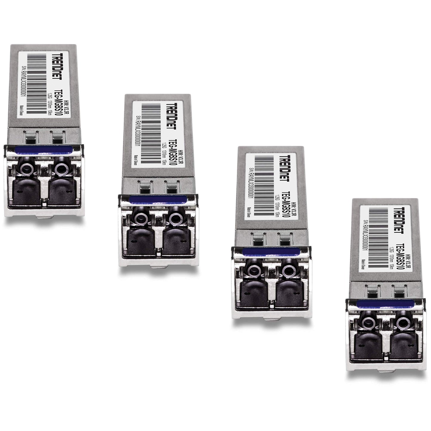 TRENDnet SFP Single-Mode LC Module 4-Pack, TEG-MGBS10/4, For Single Mode Fiber, Distances up to 10km(6.2 Miles), Gigabit SFP, Supports Up to 1.25Gbps
