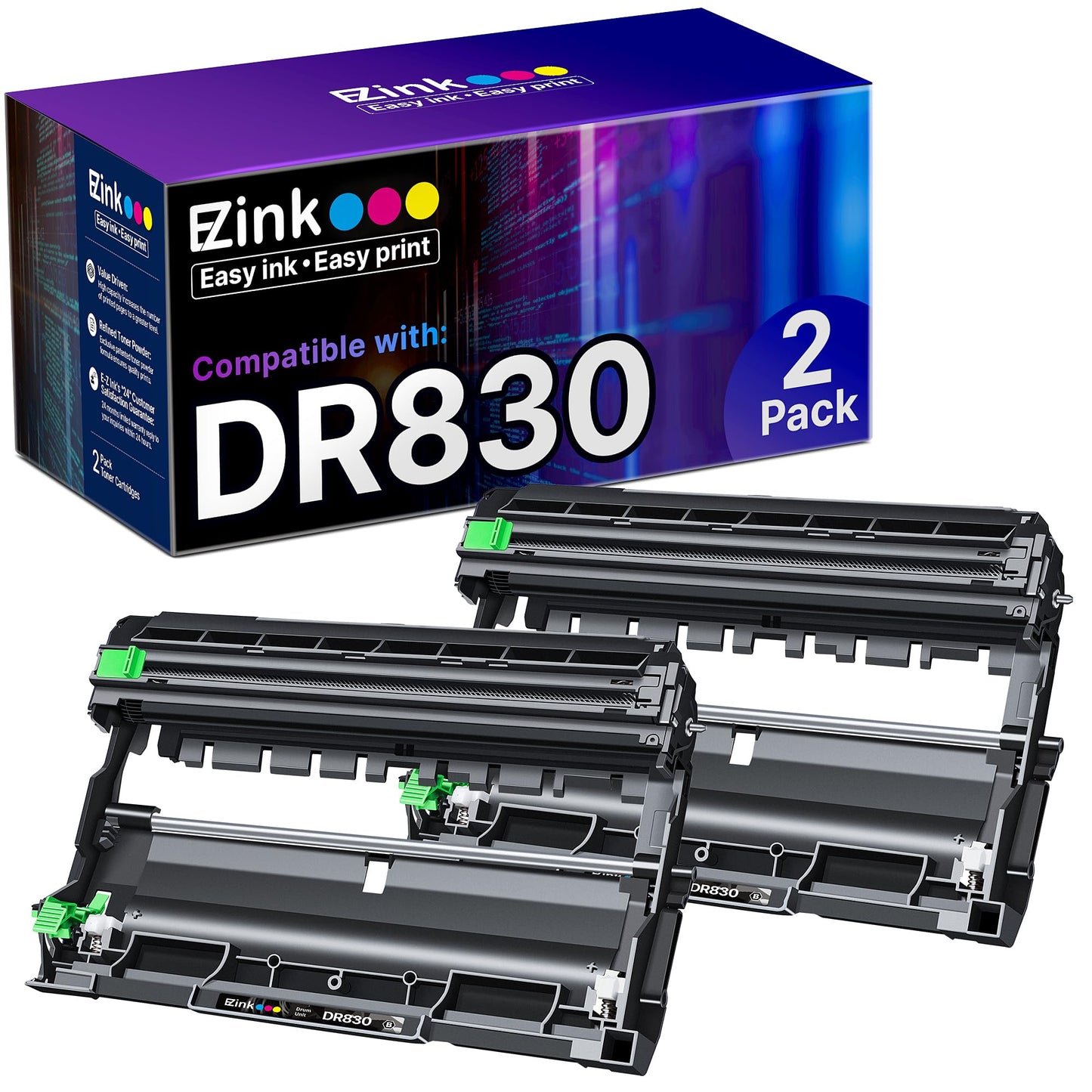 DR830 Drum Unit 2 Pack Compatible Replacement for Brother DR830 Drum DR-830 TN830 TN-830 Drum Unit to use with HL-L2460DW DCP-L2640DW HL-L2480DW