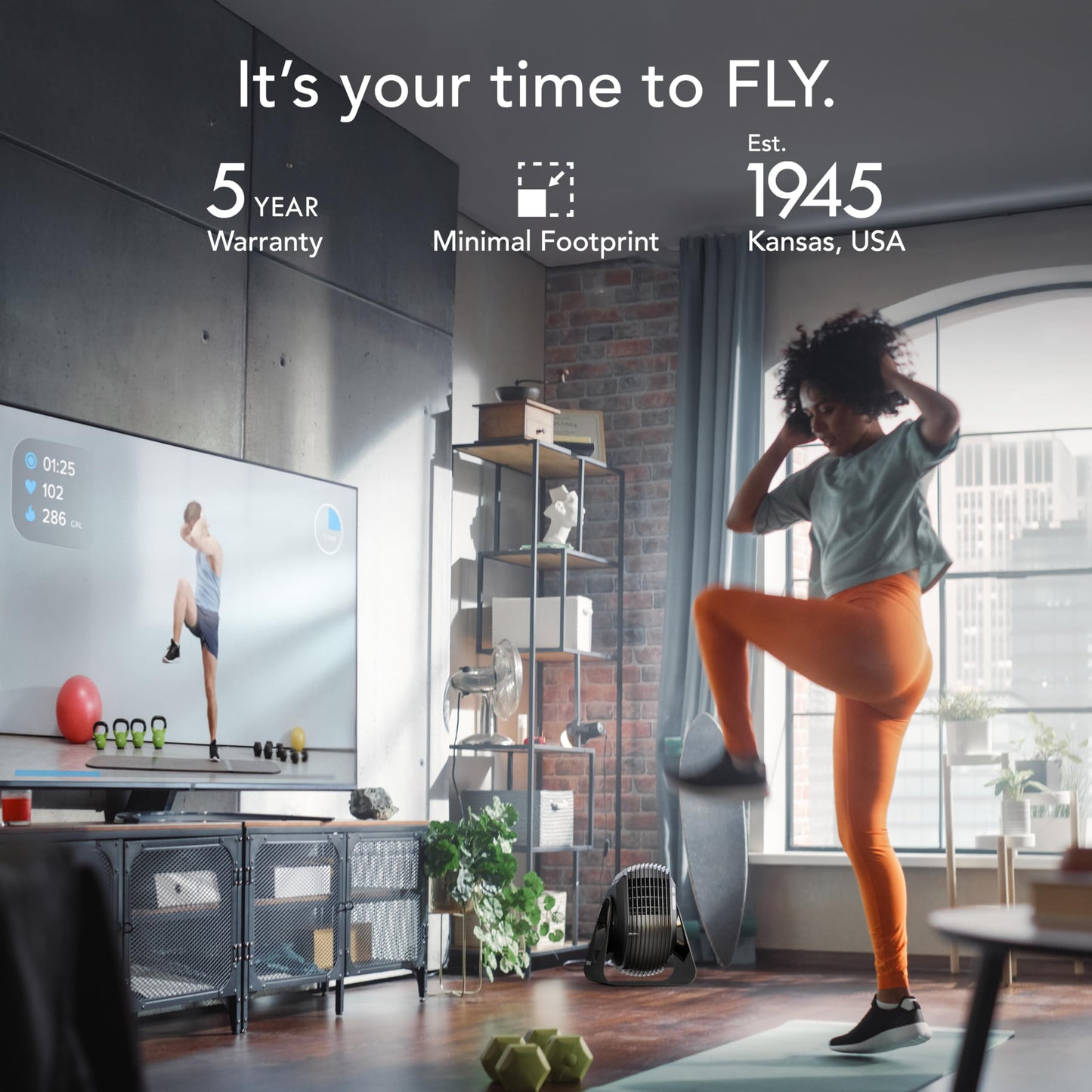 Vornado FLY MAX High Velocity Floor Fan, 4 Speed Settings, 180° Adjustable Tilt, Remote Control, 2300 FPM, Powerful Airflow, Fitness Cooling for Gym