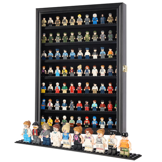 Minifigure Display Case – Lockable Wall Cabinet with UV Protection Door for Mini Collectibles, Building Block Toys & Mini Brands (Black)