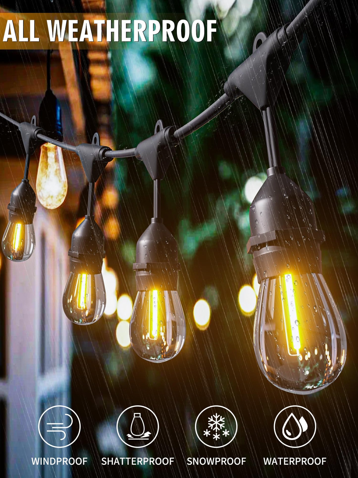 DAMAING LED Outdoor String Lights 150FT,Shatterproof IP65 2 Pack x 75Ft Patio Lights for Heavy Duty Hanging Lights Waterproof,Outdoor Edison String