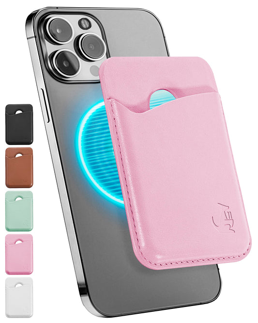 Wallaroo Wallets Genuine Leather MagSafe Compatible Phone Wallet Credit Card Holder for iPhone and Other Smartphones (Lavender Pink)