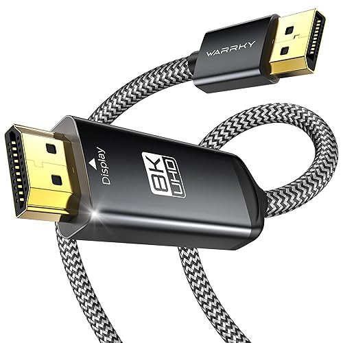 Warrky DisplayPort to HDMI Cable [8K@60Hz, 4K@240Hz, Nylon Braided, Black] 6FT Unidirectional DisplayPort 1.4 Source to HDMI 2.1 Display, DP to HDMI