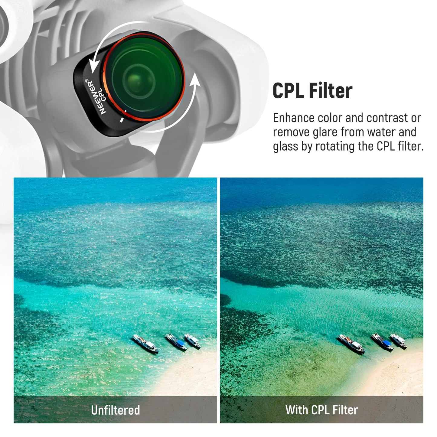 NEEWER ND CPL Filter Set Compatible with DJI Mini 4 Pro, 4 Pack Multicoated HD Optical Glass Screw On ND16 ND64 ND256 Circular Polarizing Neutral