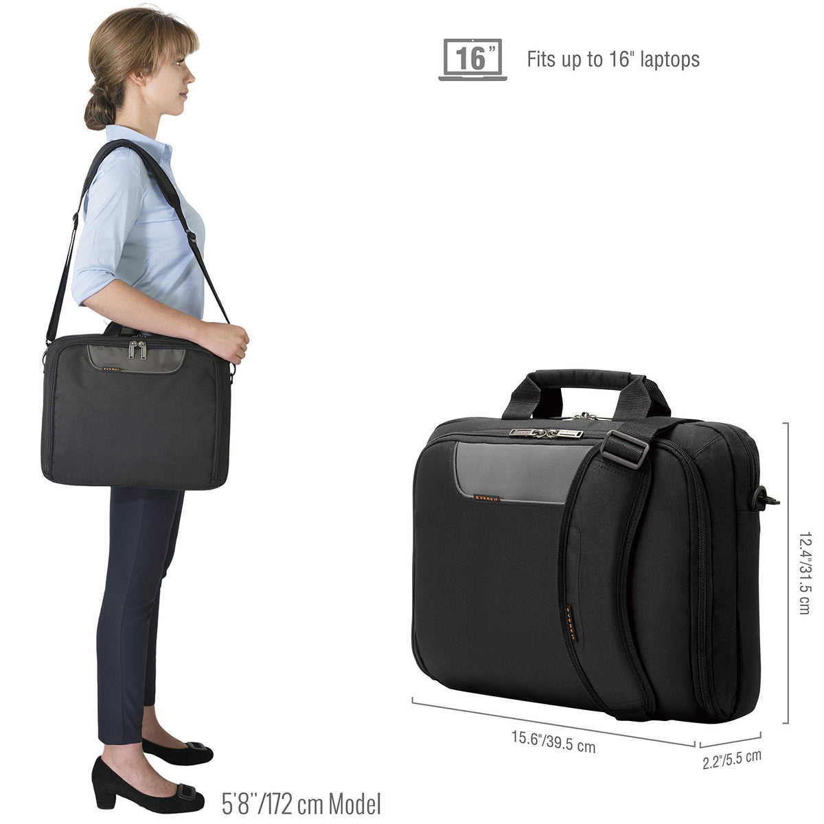 EVERKI Advance Laptop Briefcase for Men & Women, Black - 16 Inches
