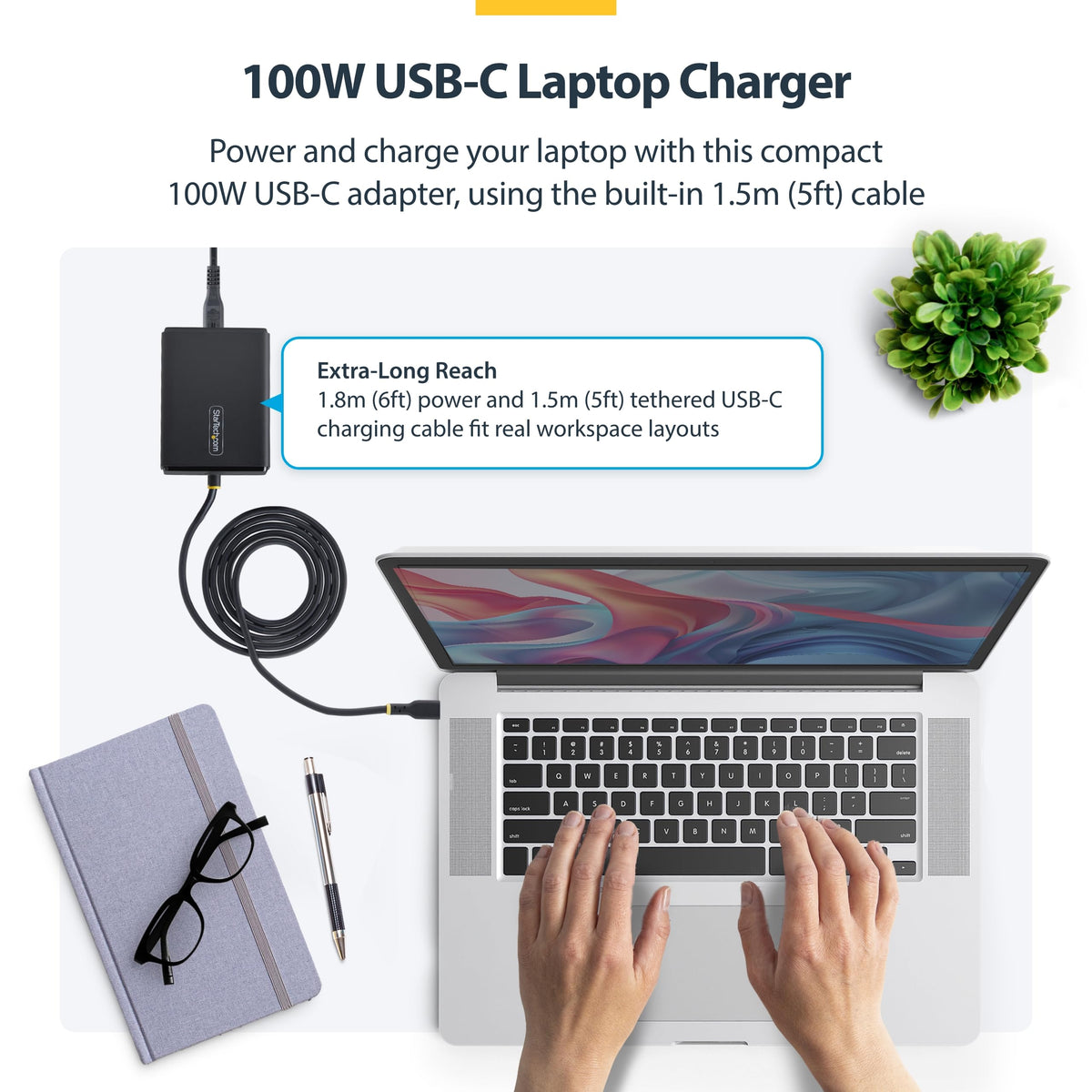 StarTech 100W USB-C Laptop Charger, Power Adapter Brick for Dell