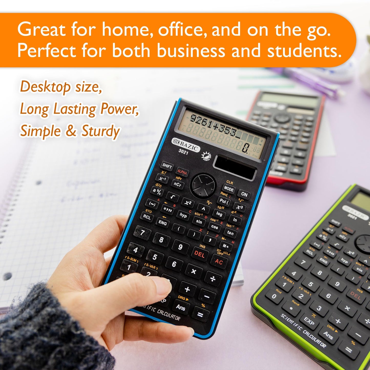 BAZIC Scientific Calculator 240 Function, Dual Hybrid Battery and Solar, Slide-On Case, Engineering Calculators LCD Display, for Professional, 1 Unit