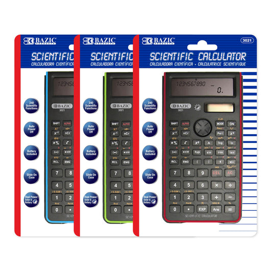 BAZIC Scientific Calculator 240 Function, Dual Hybrid Battery and Solar, Slide-On Case, Engineering Calculators LCD Display, for Professional, 1 Unit